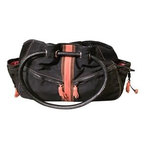 Vintage Y2K Cole Haan Tyler Nylon Tote Bag Black Pink‎ Leather Trim